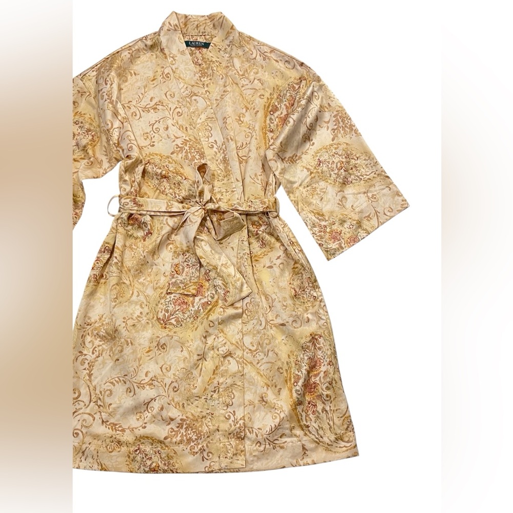 Lauren Ralph Lauren Women’s Satin wrap Robe size XS Beige Paisley Print